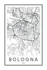 Printable downtown road map poster of the Italian city of BOLOGNA on solid white background with city name © Djerdj