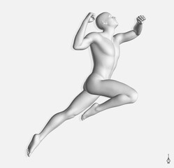 Leadership, freedom or development concept. Jumping man. 3D human body model. Design for sport. Vector illustration composed of particles.