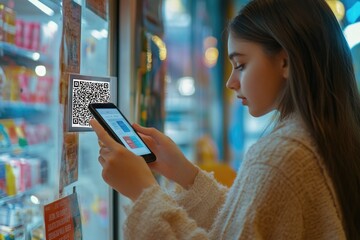 A person examining a QR code on their mobile device