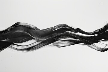 A dramatic black smoke cloud swirls and disperses against a white background, creating a striking contrast and fluid abstract composition.