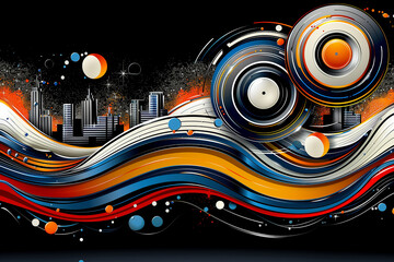 Collage colorful musical instruments. Harmonious. Bold and expressive colors.