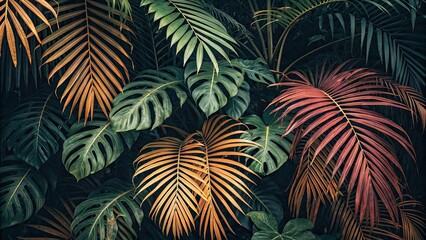Naklejka premium Abstract Tropical Leaves - Exotic Floral Foliage in Modern Boho Style, Vector Set of Palm Leaves and Flat Jungle Plants for Artistic Designs and Illustrations