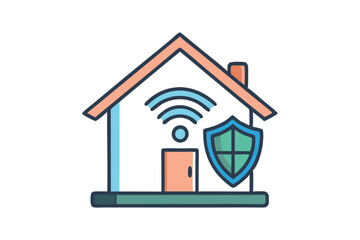 Vector art illustration of a smart home with a shield and Wi-Fi signal icon.eps