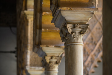 Columns in the Patio de las Doncellas, Reales Alcazares de Sevilla, Andalusia, Spain, Europe