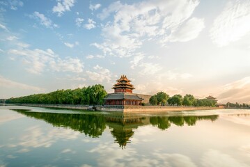 Serene view of the Forbidden City reflection.