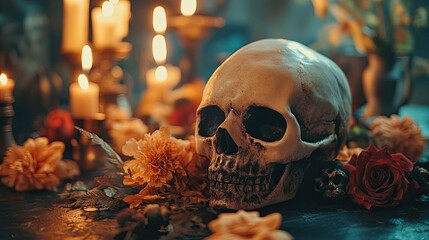 Halloween Party Table: A festive table setting for a Halloween party, complete with drinks and decorations, capturing the spirit of celebration and community.