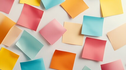 Colorful Sticky Notes Spread on a White Surface for Creative Office Organization and Planning Use