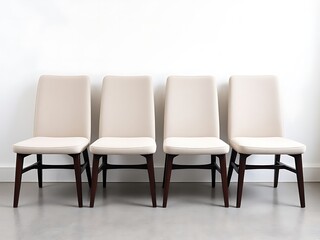 Four Dining Chairs Row Against White Backdrop Interior Design Furniture Seating Arrangement
