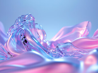 Abstract spirals of semi-transparent, textured glass in cool blue and violet tones