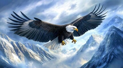 Obraz premium Eagle Soaring Above Mountains