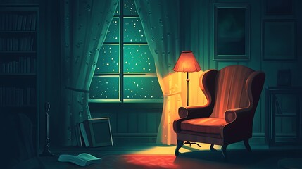 Cozy Reading Nook Winter Night Scene