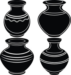Versatile Clay Pot Silhouette Vector Icon Set Ideal for Digital & Print Use.
