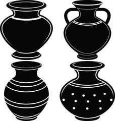 Classic Clay Pot Silhouette Vector Icon Set Perfect for Logos & Designs