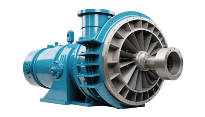 A  hydraulic turbine located on the test bench for repair isolated on transparent background. 