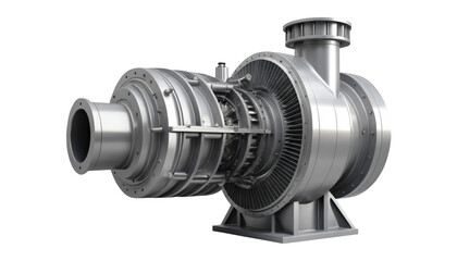 Fototapeta premium A hydraulic turbine located on the test bench for repair isolated on transparent background. 