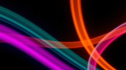 Naklejka premium A mesmerizing abstract of glowing light trails dances across a dark background, blending teal, pink, and orange.