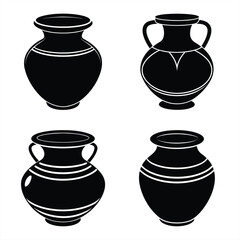 Versatile Clay Pot Silhouette Vector Icon Set Ideal for Digital & Print Use.