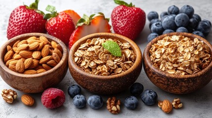 Fototapeta premium Healthy breakfast ingredients on a table