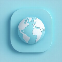 Global Connection: A minimalist 3D globe icon, rendered in a soft blue color palette, symbolizing interconnectedness and the power of communication. 