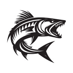Naklejka premium Swimming Barracuda fish silhouette, sleek and defined - Barracuda fish illustration - Minimalist Barracuda vector - Fish silhouette 