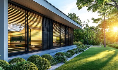 Obraz premium Outside roller blinds for contemporary windows. Outside shutters on the home's windows,