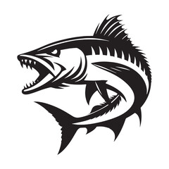 Fast-moving Barracuda fish silhouette, full of intensity - Barracuda fish illustration - Minimalist Barracuda vector - Fish silhouette
