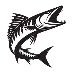 Powerful Barracuda fish silhouette, embodying strength - Barracuda fish illustration - Minimalist Barracuda vector - Fish silhouette
