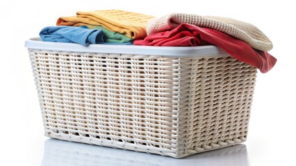 Obraz premium Laundry Basket with Clothes on White Background