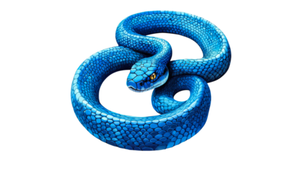 Blue snake coiled in an artistic pose
