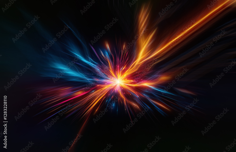 Aufkleber a central point emits vibrant light, sending streaks of blue and orange energy outward into the dark