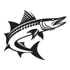 Artistic Barracuda fish silhouette, blending style with precision - Barracuda fish illustration - Minimalist Barracuda vector - Fish silhouette
