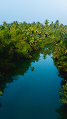 Tranquil waters reflect lush greenery in Chumphon Thailands serene landscape