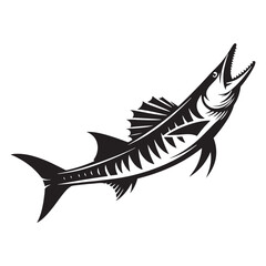Fierce Barracuda fish silhouette, capturing speed and power - Barracuda fish illustration - Minimalist Barracuda vector - Fish silhouette
