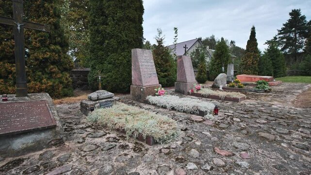 Old tombstones at the Catholic Church where the wife of writer Adam Mickiewicz is buried.
