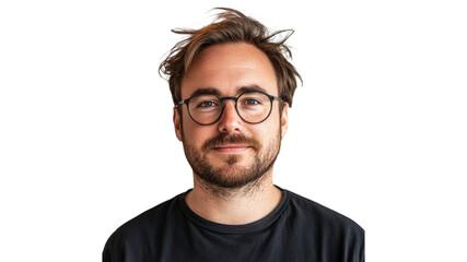 Man in glasses poses casually indoors