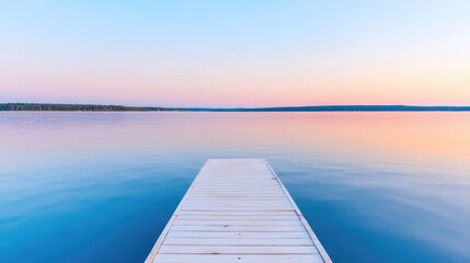 Fototapeta premium Calm lake dock at dawn. Tranquil water