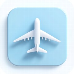 Skybound Icon: A pristine, white airplane icon rests gracefully on a soft blue square, symbolizing travel, aviation, and the promise of journeys untold.