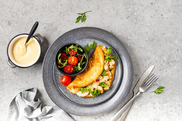 Cauliflower omelet souffle with cheese sauce for breakfast, lunch or dinner