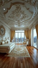 Luxury Bedroom Interior Design with Ornate Ceiling