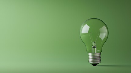 A green light bulb on a green background symbolizes eco-friendliness and innovation in energy efficiency.