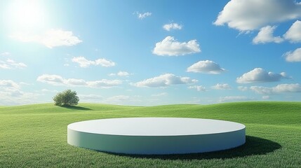 Empty Round Platform in a Green Meadow Landscape