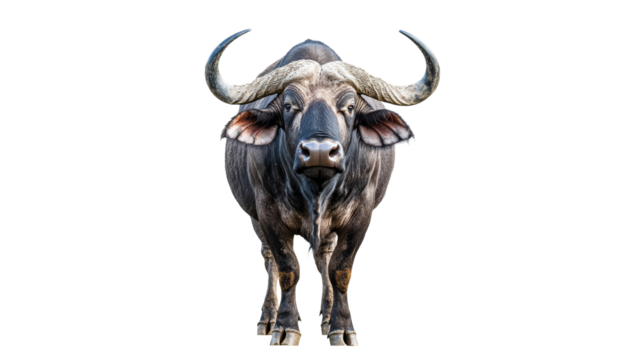 African buffalo grazing peacefully in open field