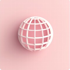 Global Connection: A minimalist design featuring a white wireframe globe on a soft pink background, symbolizing global interconnectedness and digital communication.