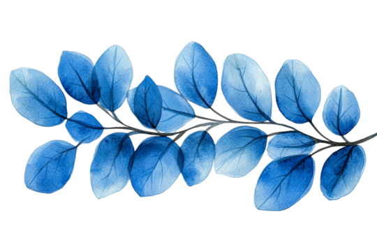 Blue watercolor leaves exuding natures beauty