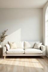 Fototapeta premium Serene Minimalist Living Room Interior Design with White Sofa and Natural Light