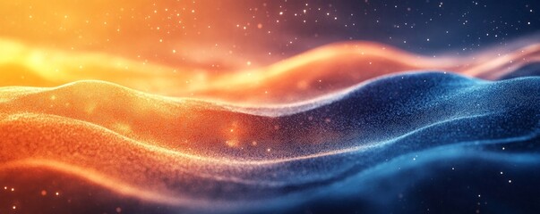 a mesmerizing abstract digital illustration featuring fluid waves of orange and blue light, evoking a sense of energy and motion, perfect for background use