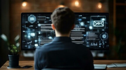 Naklejka premium Person Using Futuristic Computer Display