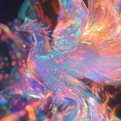 Fototapeta premium Holographic Phoenix in Flight, Abstract Flames