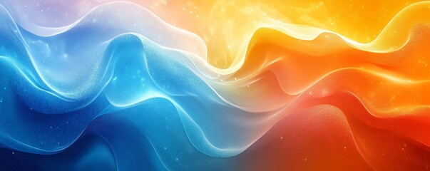 abstract vibrant flowing wave pattern in a spectrum of blue, orange, and red colors. It has a dynamic and energetic feel, representing movement and fluidity