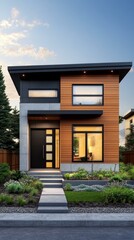 Fototapeta premium Modern House Exterior Design with Landscaping